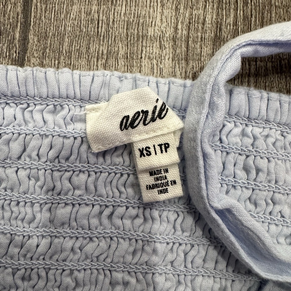 Aerie XS Light Blue Smocked Crop Top Adjustable Strap Cami Bralette‎ Summer Cute - Picture 5 of 8
